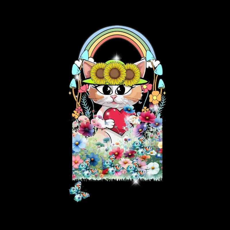 Katze Blumen Garten Kinder Mädchen