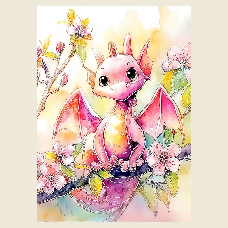 Blumen Aquarell Drache