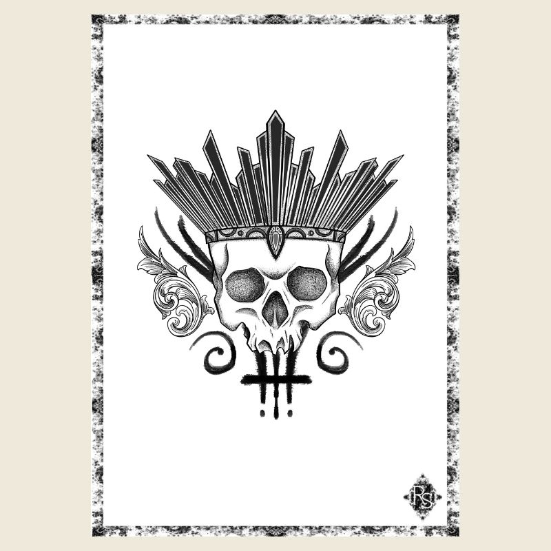 Crâne couronné d'épées noir et blanc