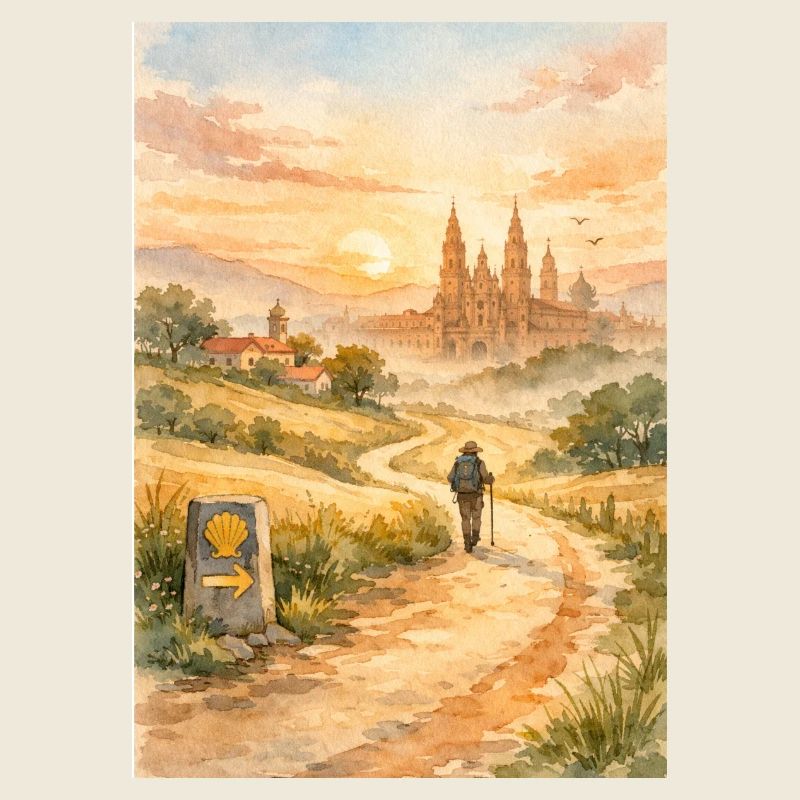 Peinture du pèlerin à Saint-Jacques-de-Compostelle