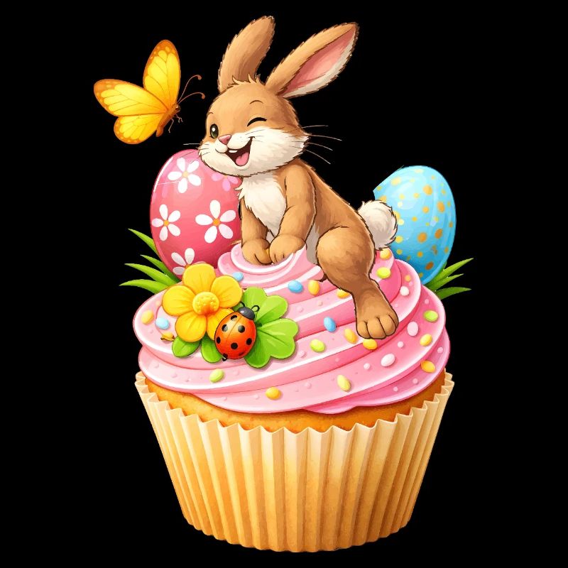 Cute Easter Bunny Cupcake with Colorful Easter Eggs