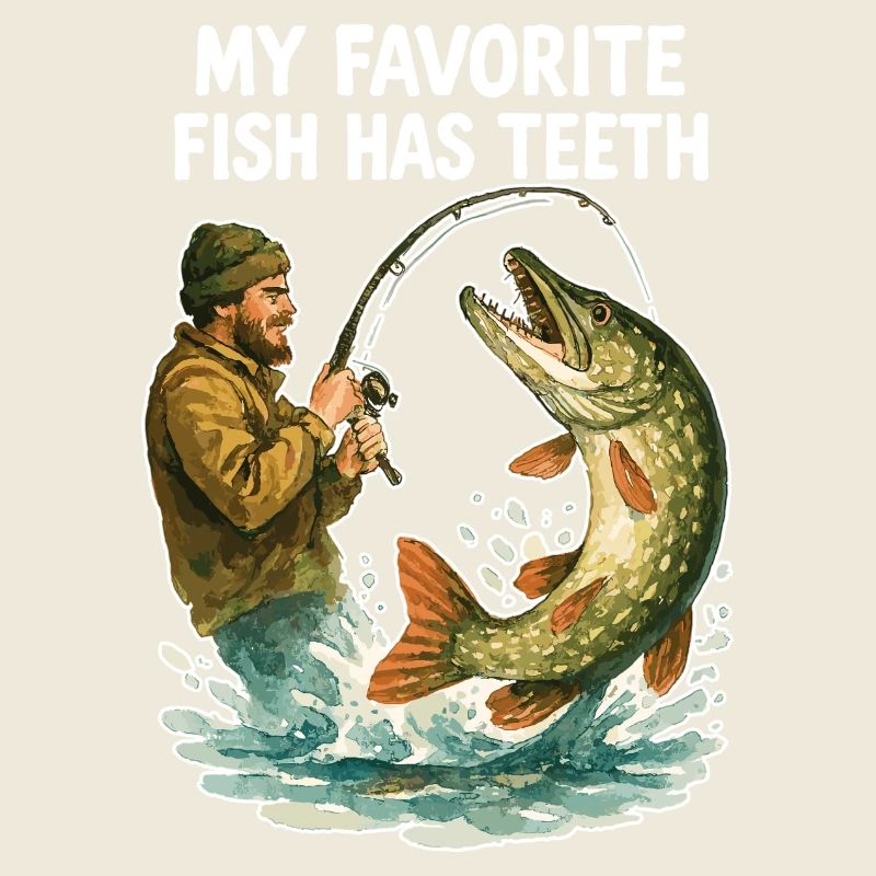 Aquarelle Angler Pike – Mon poisson préféré a des dents