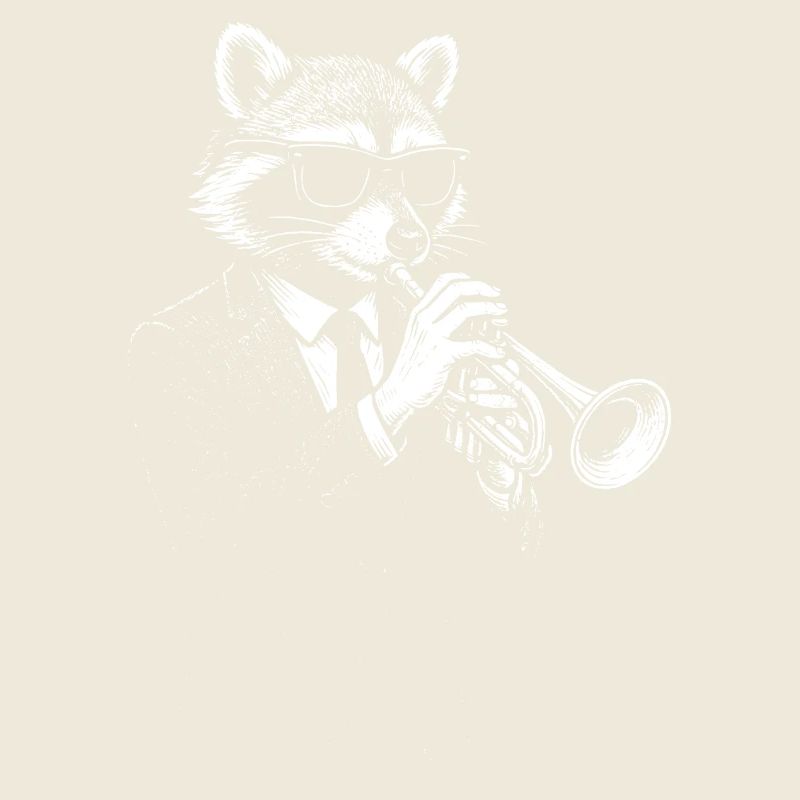 Waschbär spielt Trompete und Jazzmusik