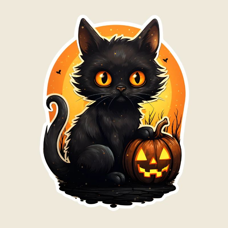 Halloween black cat with pumpkin