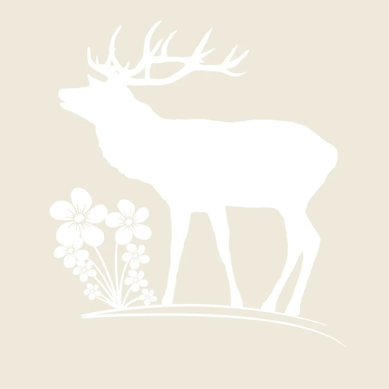 wilder Hirsch mit Blumen, Tiere, Reh, Hirsche