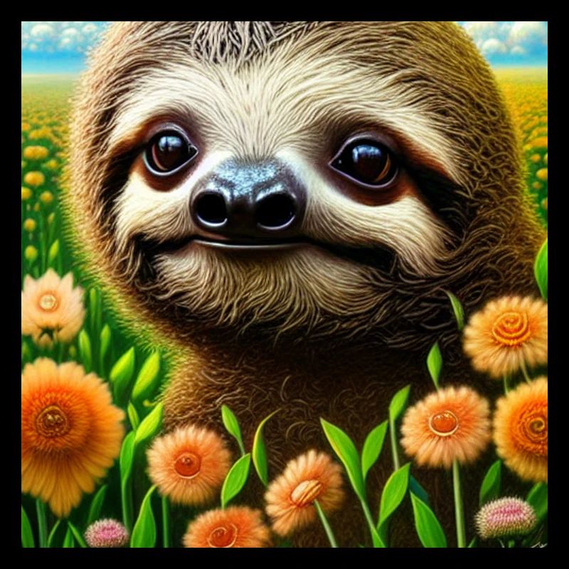 Paresseux dans le champ de fleurs