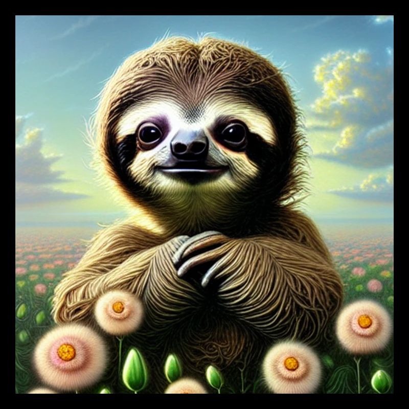 Faultier im Blumenfeld