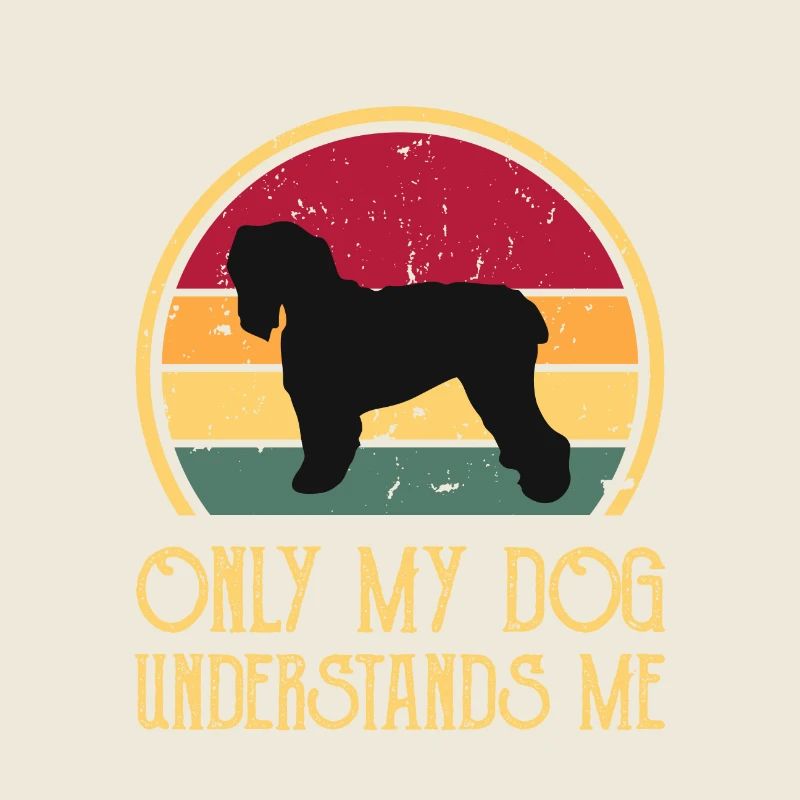 Black Russian Terrier Dog Silhouette Retro Sunset