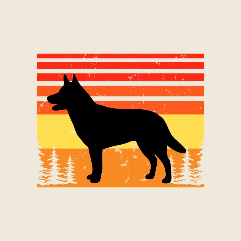 Chien australien Amour Silhouette Rétro Coucher de soleil
