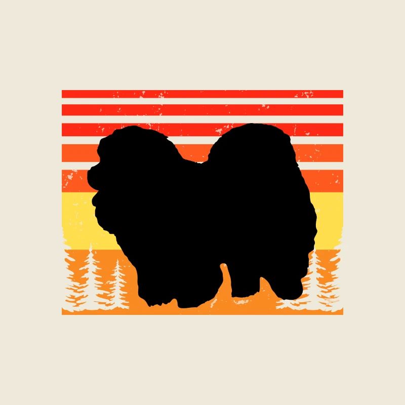 Chow Chow Dog Lover Silhouette Vintage Sunset