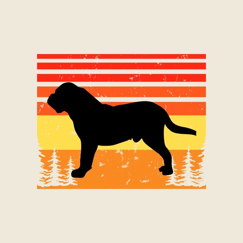Dogue De Bordeaux Dog Love Silhouette Retro Sunset
