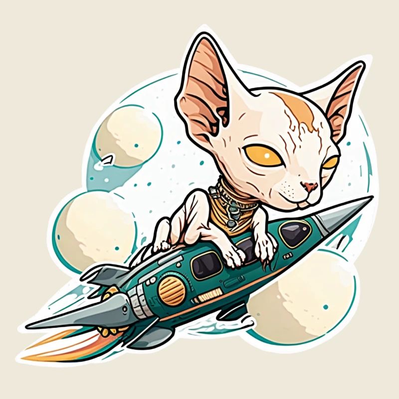 Sphinx Katze reitet auf einer Rakete