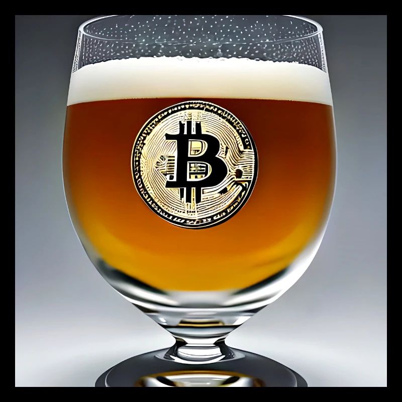 Bitcoin Logo auf Bierglas mit Bier