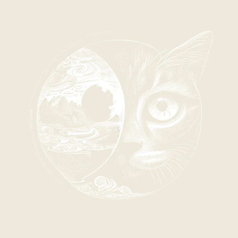 Surrealistisches Artwork - Katze mit Landschaft