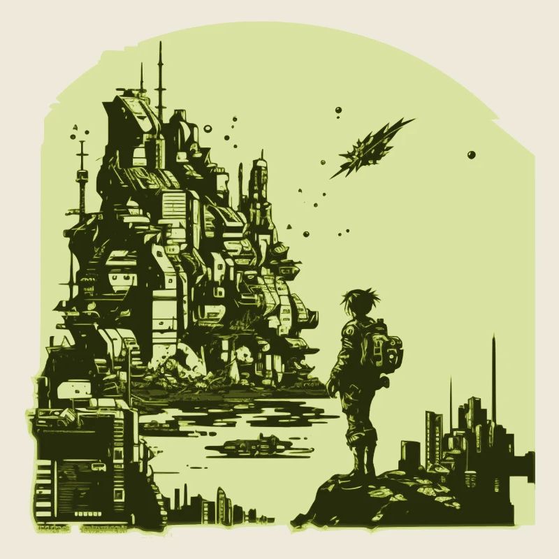 Science Fiction Comic Artwork im 8 Bit Retro Stil