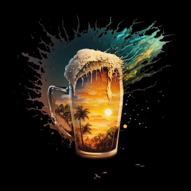 Bière d’été avec coucher de soleil. Soirée d’été