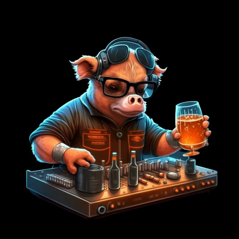 Cool DJ pig avec de la bière dans le club