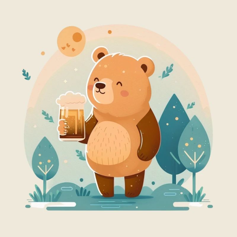 süßer glücklicher Bär mit Bier