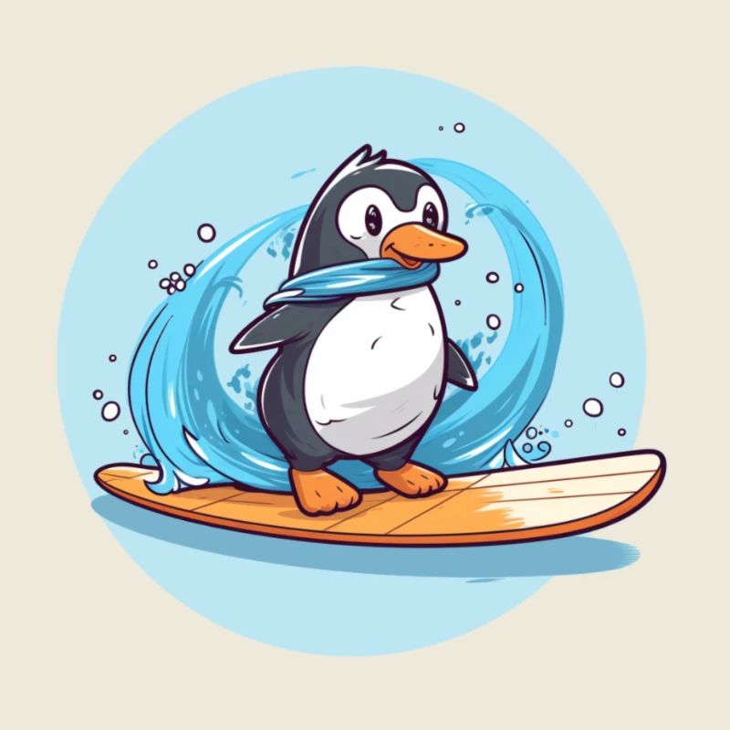 Süßer Surfender Pinguin auf einem Surfbrett