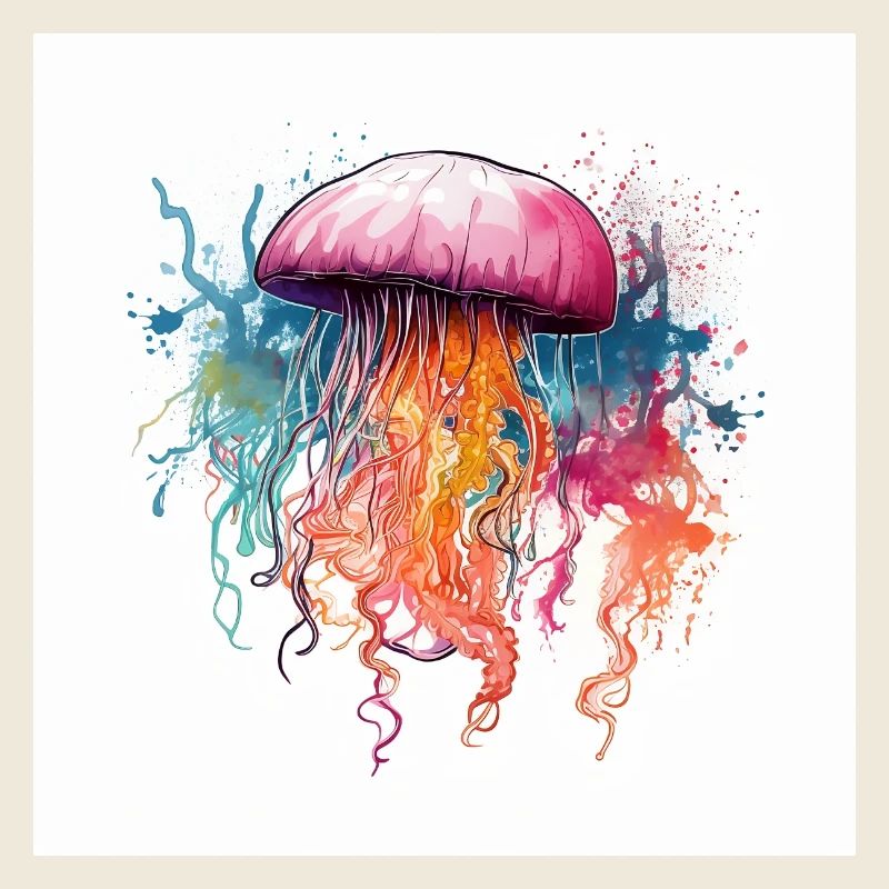 Méduse aquarelle néon dans la mer