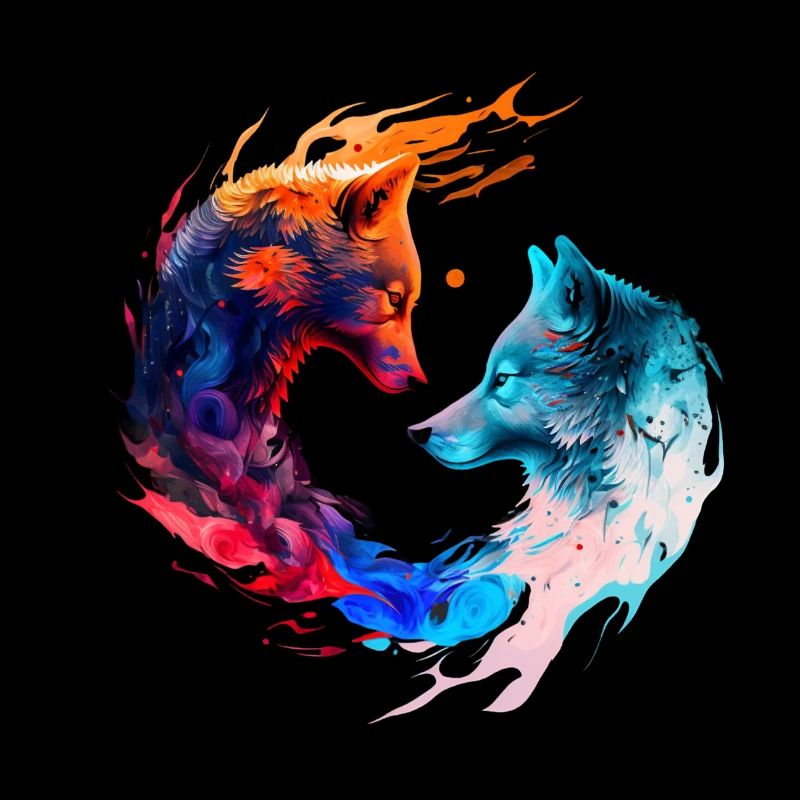 Harmonie der Wölfe /Multicolor Ying und Yang Wölfe