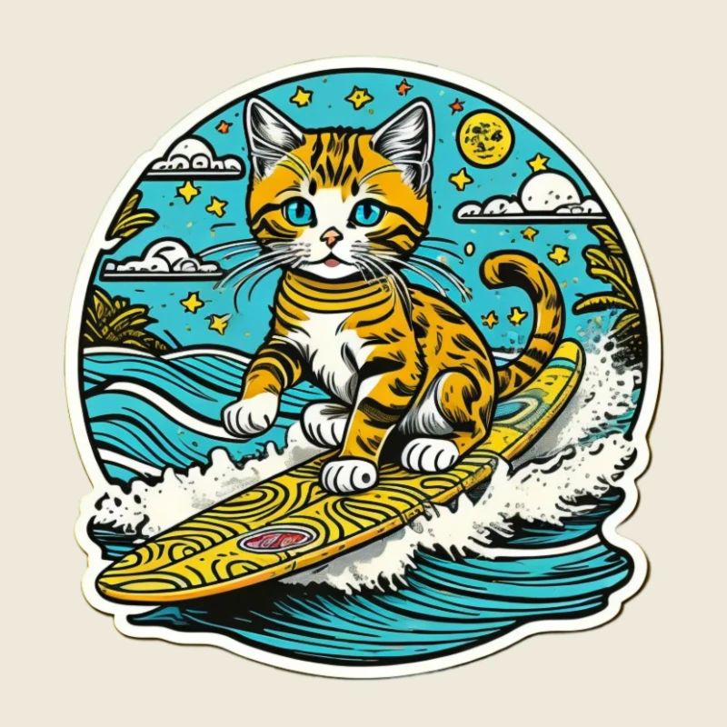 Chat mignon, petit kitty surf en été