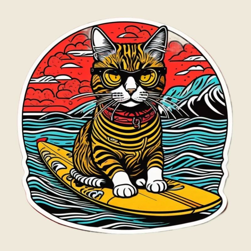 Chat mignon, petit kitty surf en été