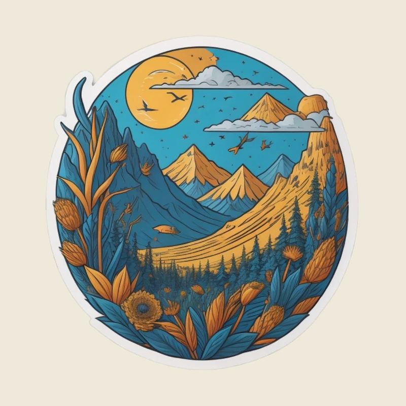 nice summer view with sun, trees, and mountains