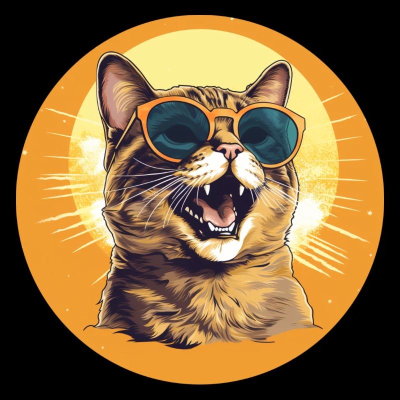 Cool and laughing cat wearing sunglasses