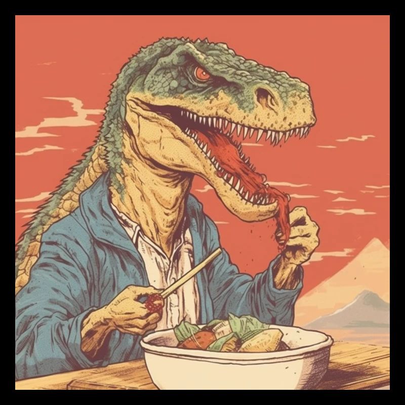T-Rex mangeant des ramen