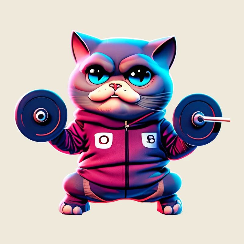 mignon drôle chat illustration lifting weight workout