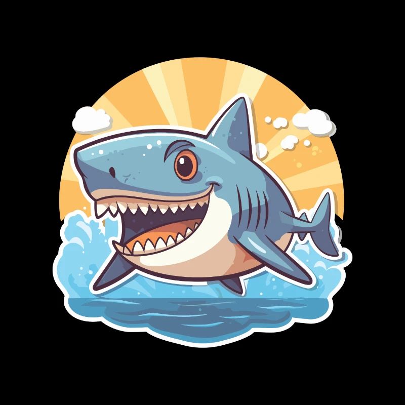 Requin drôle de dessin animé kawaii plage illustration