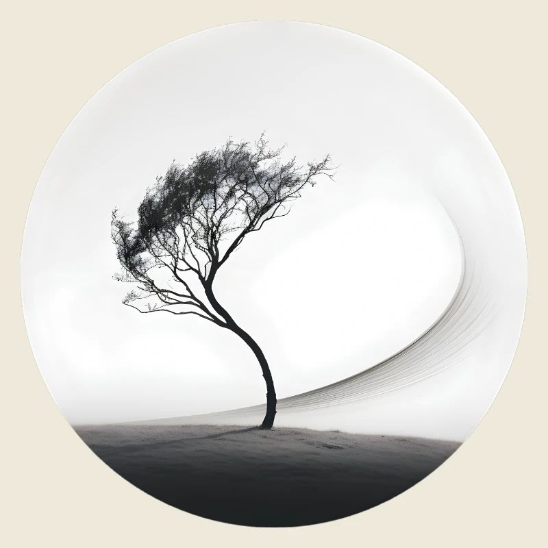 A black and white image of a tree