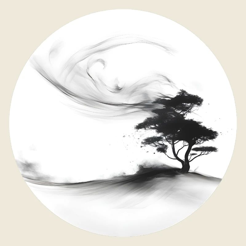 Ein gemalter Baum im Wind