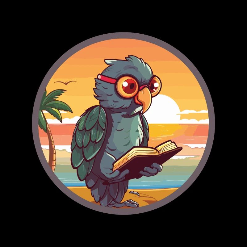 Parrot Cute Funny Cartoon Kawaii Book Beach