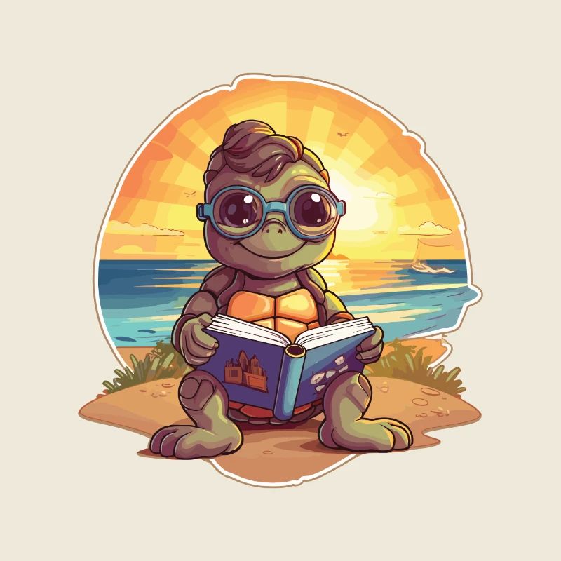Turtle Cute Funny Cartoon Kawaii Book Beach