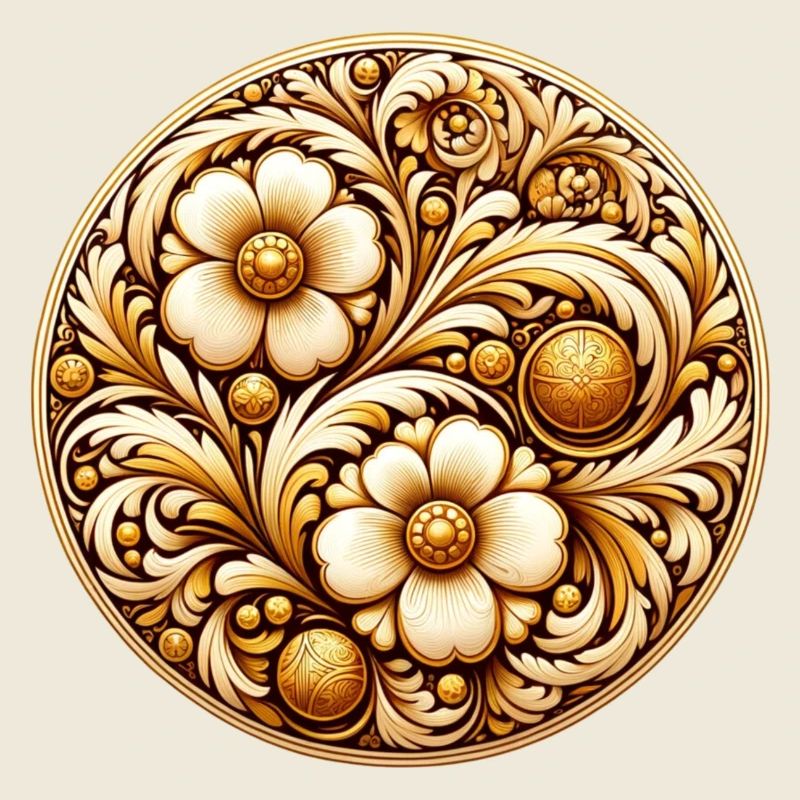 oval floral couleur or inspiré d'art russe