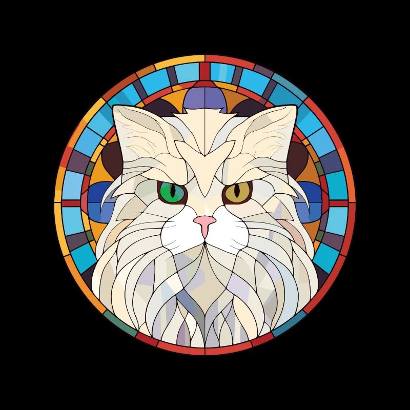 Chat persan à poil long blanc aquarelle colorée