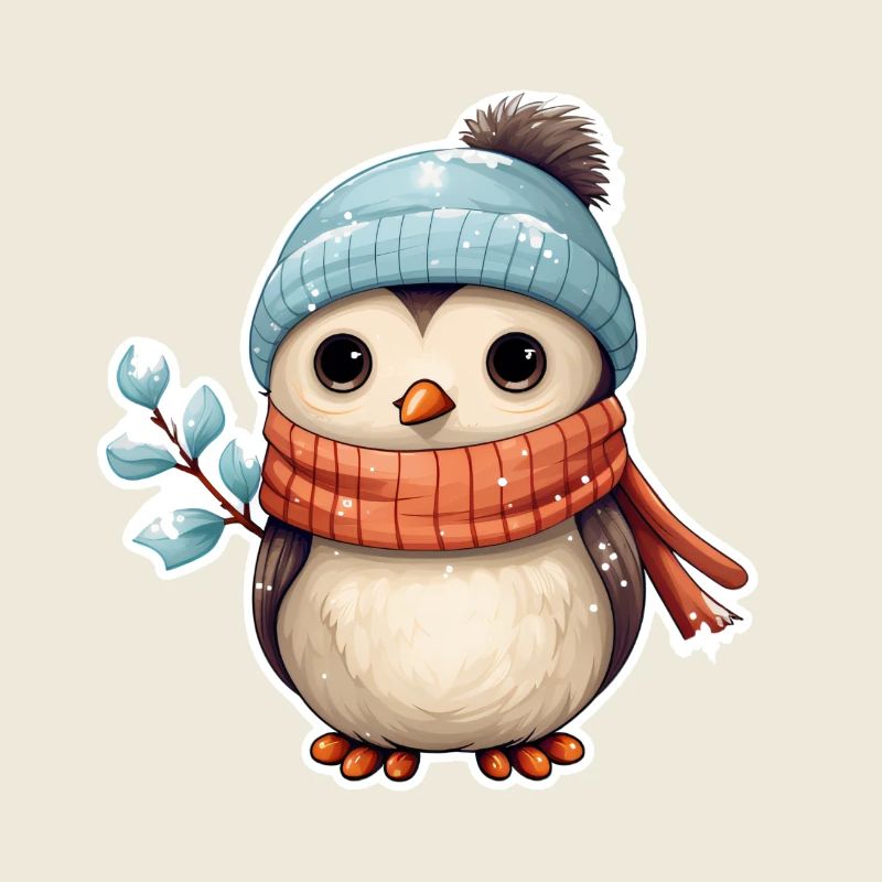Pingouin avec chapeau et écharpe