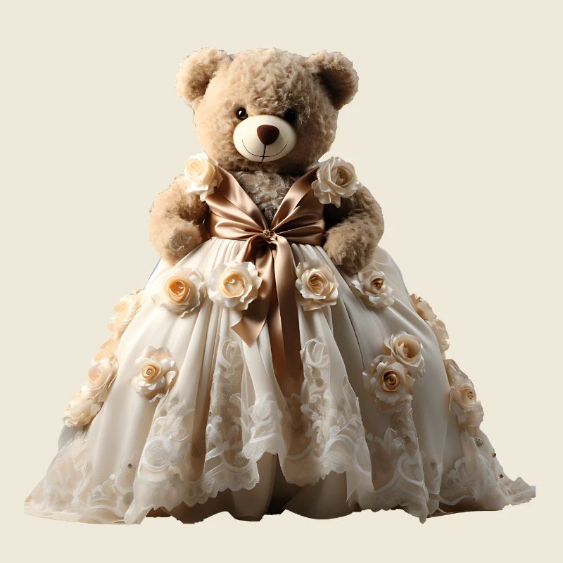Teddybärin im Hochzeitskleid