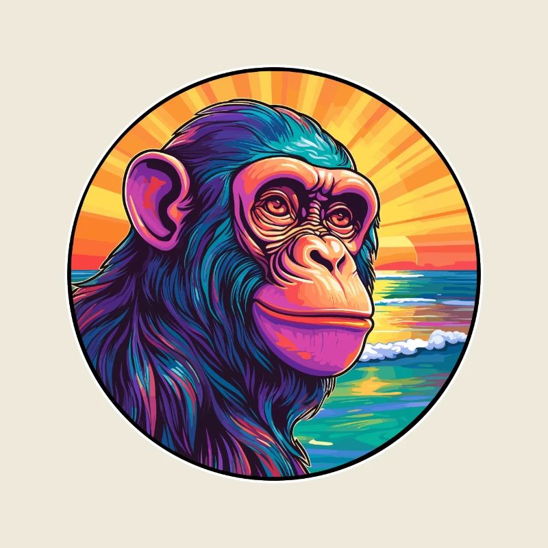 Chimpanzé Aquarelle Colorée Dessin Animé Kawaii Pet