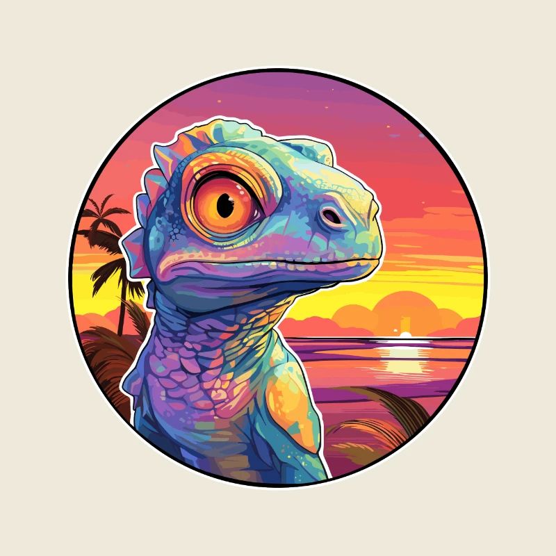 Caméléon Aquarelle Colorée Dessin Animé Kawaii Pet