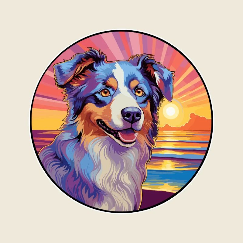 Australian Shepherd Dog Breed Colorful Cartoon Wat