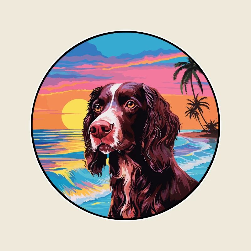 German Longhaired Pointer Dog Breed Colorful Carto
