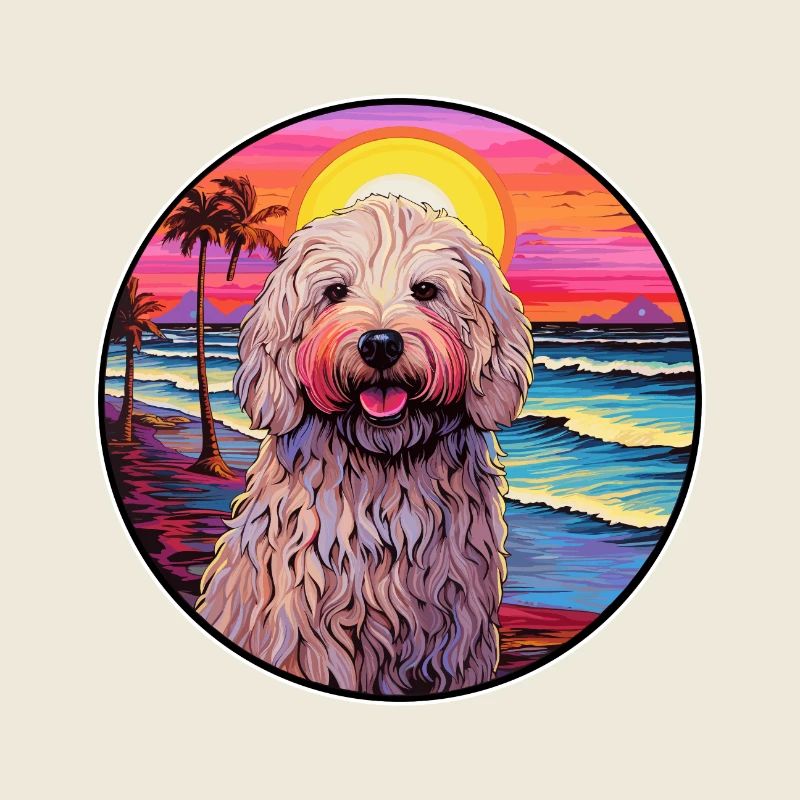 Komondor Dog Breed Aquarelle de dessin animé coloré