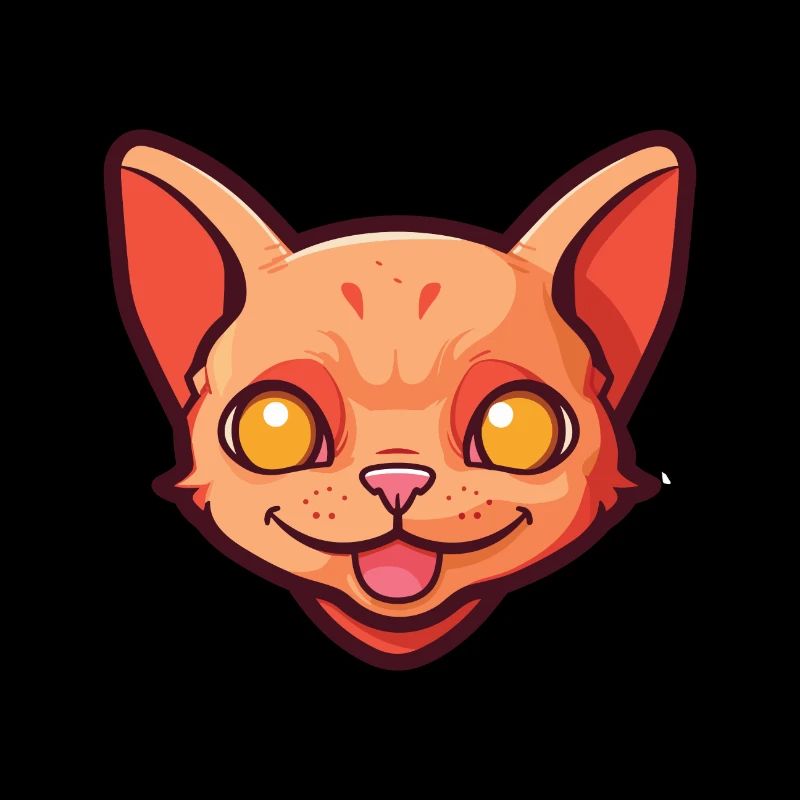 Red Devon Rex Cat Cartoon Watercolor Illustration