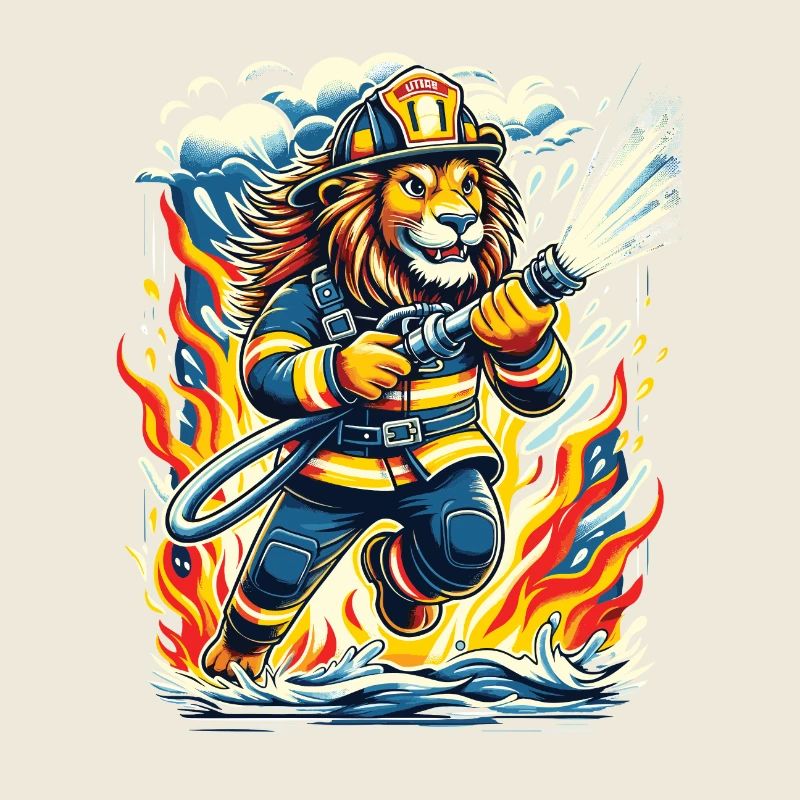 Lion, Firefighter, Firefighter, Flames, Hero