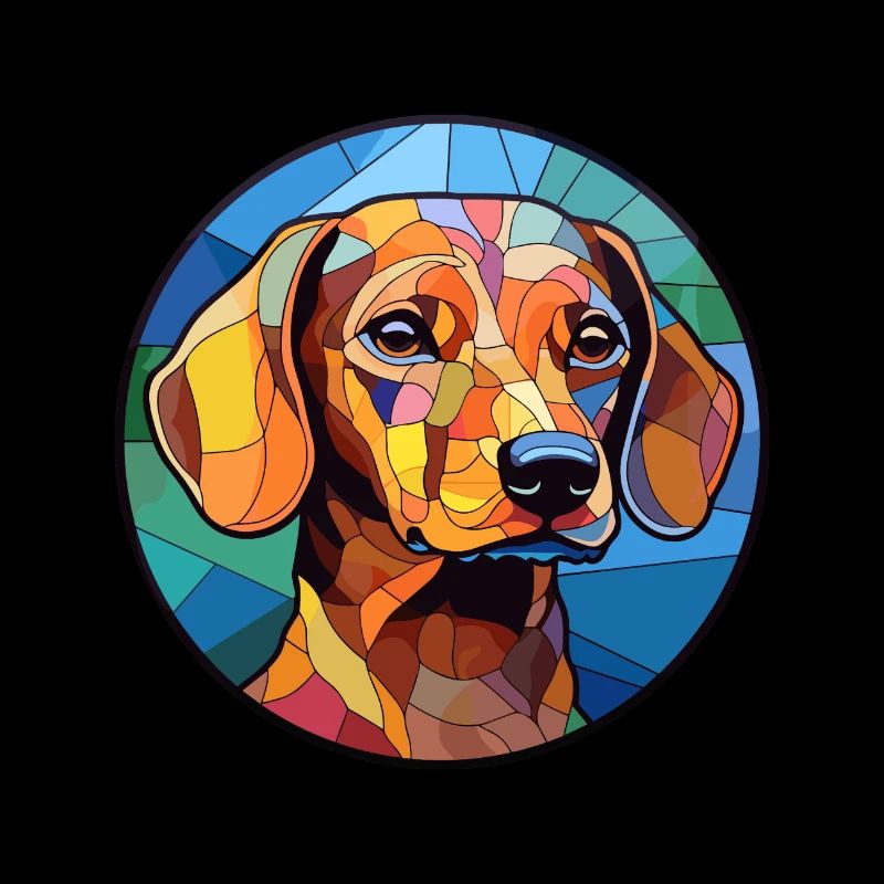 Teckel chien vitrail coloré dessin animé Kawai