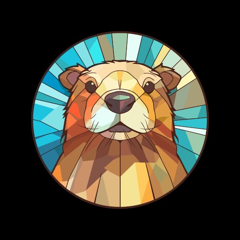 Castor vitrail coloré dessin animé Kawaii Anima