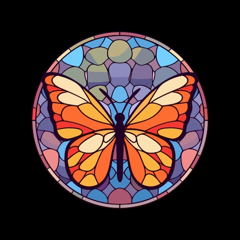 Papillon vitrail coloré dessin animé Kawaii An